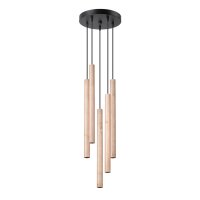 H&auml;ngelampe Holz Natur G9 L:25 cm 5-flammig akzentuiert