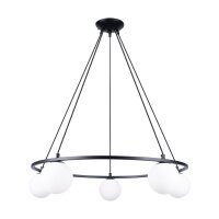H&auml;ngelampe Glas Stahl Schwarz G9 L:80 cm 5-flammig