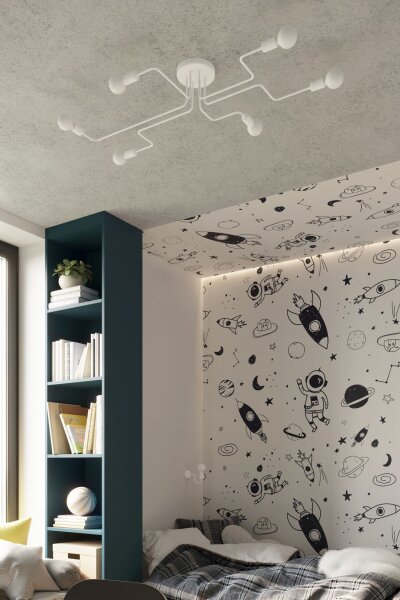 Deckenlampe Industrial Weiß Stahl E27 L:80 cm 6-flammig