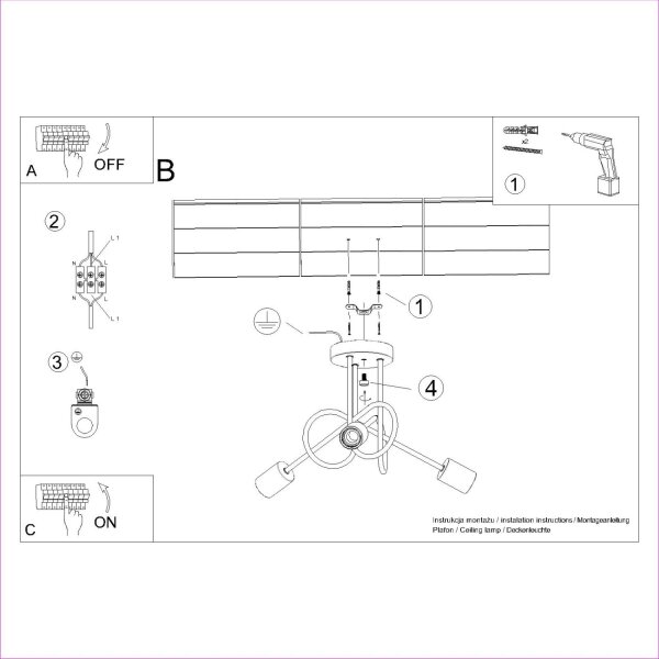 Deckenleuchte Holz Stahl Weiß E27 L:56 cm 3-flammig