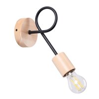 Wandleuchte mit Arm Holz Stahl Schwarz E27 H:24 cm