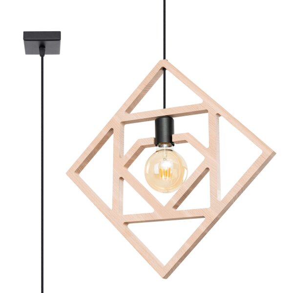 Schwarze Hängelampe Holz Natur E27 L:50 cm gemütlich