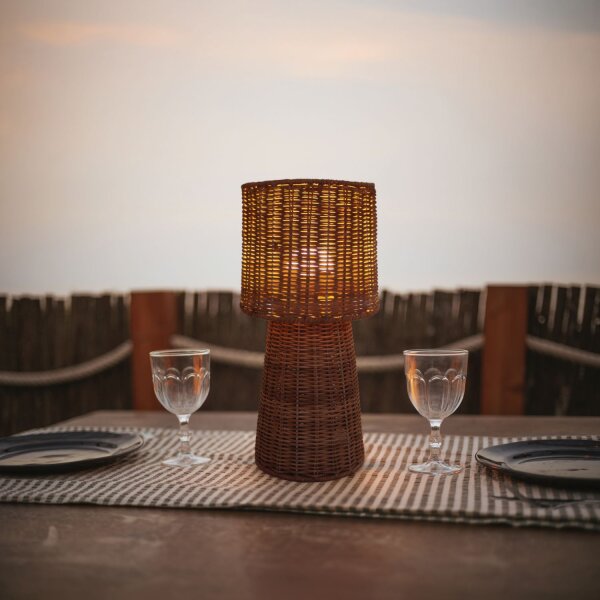 LED Akku Tischlampe dimmbar 3000 K IP54 Outdoor Rattan