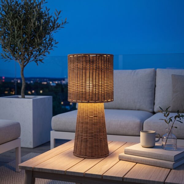 LED Akku Tischlampe dimmbar 3000 K IP54 Outdoor Rattan