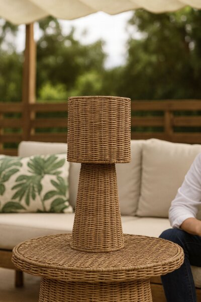 Tischleuchte Rattan IP54 Terrasse Garten E27 H:38 cm