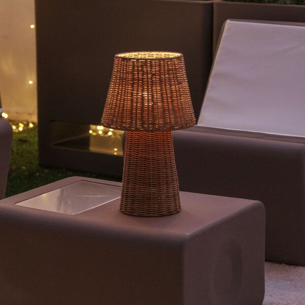 LED Akku Tischlampe dimmbar 3000 K IP54 38 cm Rattan