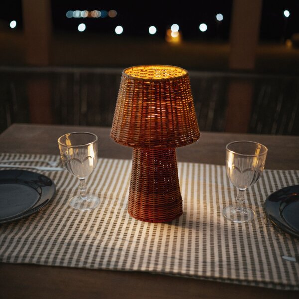LED Akku Tischlampe dimmbar 3000 K IP54 38 cm Rattan
