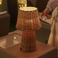 LED Akku Tischlampe dimmbar 3000 K IP54 38 cm Rattan