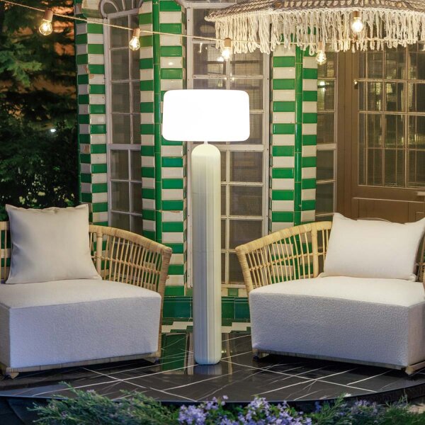 LED Solar Stehlampe Akku Beige dimmbar IP65 3000K 142cm