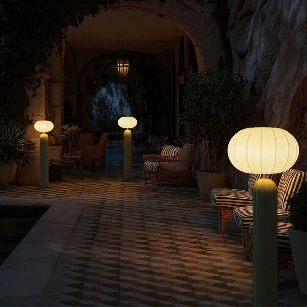 LED Solar Stehlampe Akku dimmbar Beige IP65 3000K 142cm