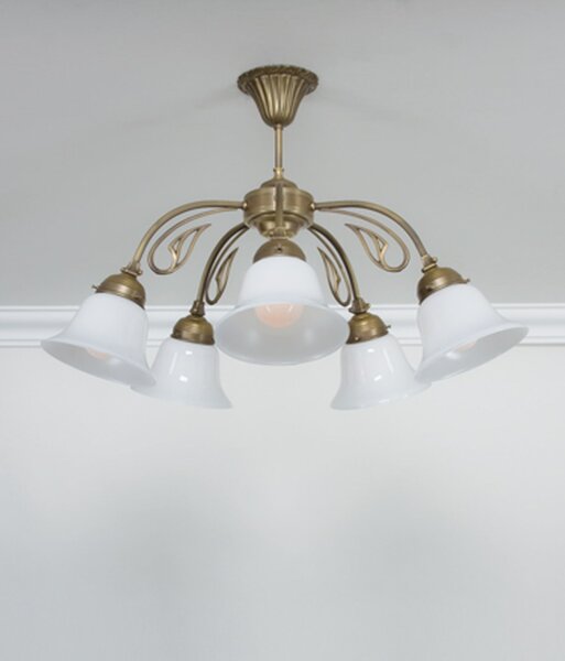 Deckenlampe Messing Glas Weiß E27 L:72 cm wohnlich