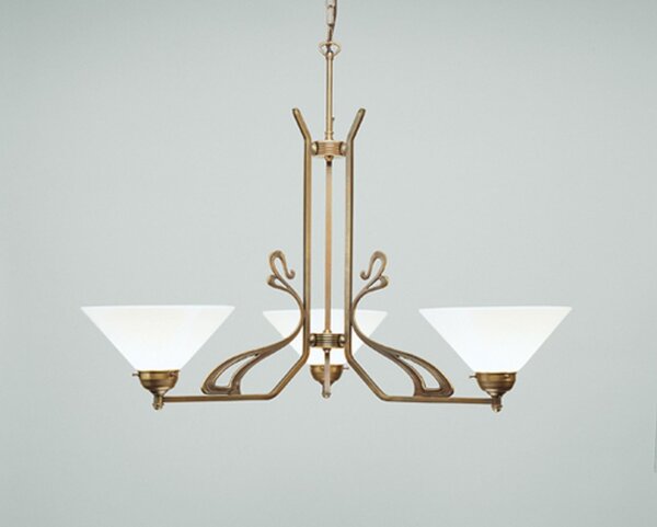 Kronleuchter Messing Opal Glas E27 L:88 cm wohnlich