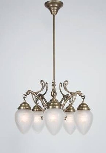 Kronleuchter Messing Glas Weiß Matt E27 L:56 cm edel