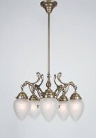 Kronleuchter Messing Glas Weiß Matt E27 L:56 cm edel