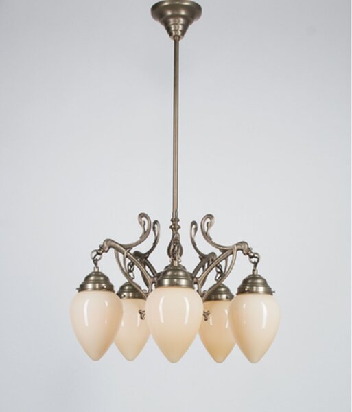 Kronleuchter Messing Glas Elfenbein E27 L:56 cm edel