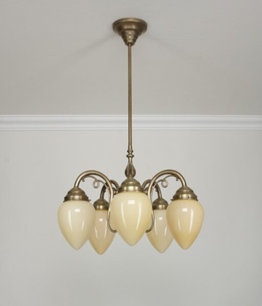 Kronleuchter Messing Glas Elfenbein E27 L:54 cm edel