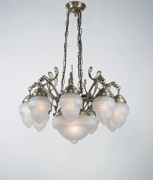 Kronleuchter Messing Glas Weiß Matt E27 L:70 cm edel