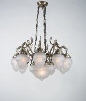 Kronleuchter Messing Glas Weiß Matt E27 L:70 cm edel