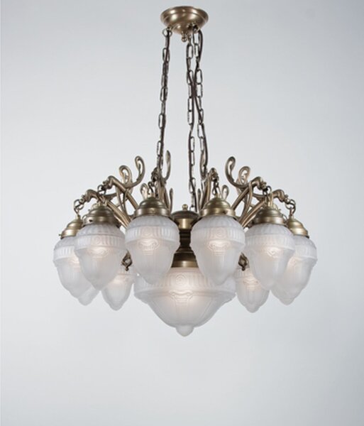 Kronleuchter Messing Glas Weiß Matt E27 L:75 cm edel