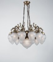 Kronleuchter Messing Glas Weiß Matt E27 L:75 cm edel