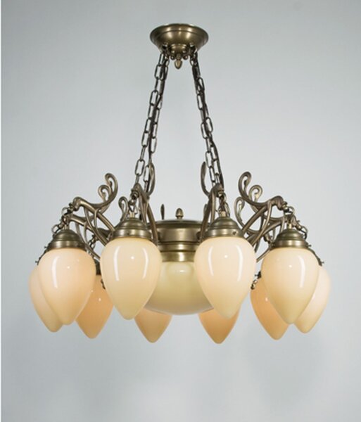 Kronleuchter Messing Glas Elfenbein E27 L:77 cm edel