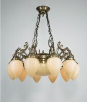 Kronleuchter Messing Glas Elfenbein E27 L:77 cm edel