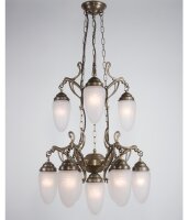 Kronleuchter Messing Glas Weiß Matt E27 L:61 cm edel