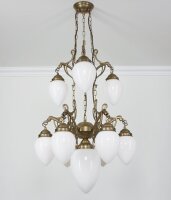 Premium Kronleuchter Messing Opal Glas E27 L:66 cm edel