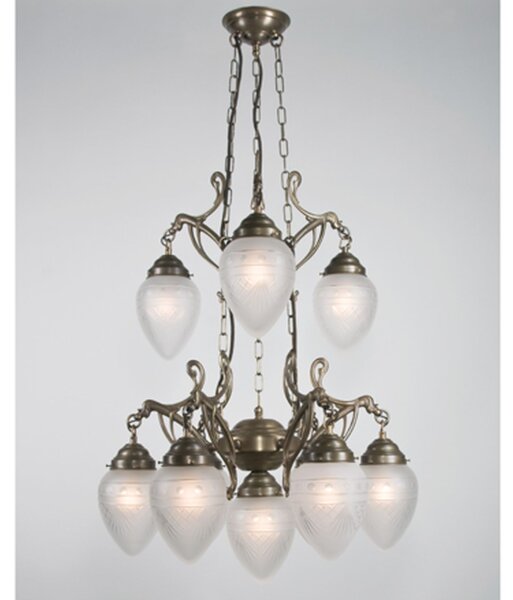 Kronleuchter Messing Glas Weiß Matt E27 L:66 cm edel