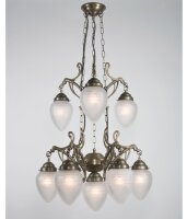 Kronleuchter Messing Glas Weiß Matt E27 L:66 cm edel