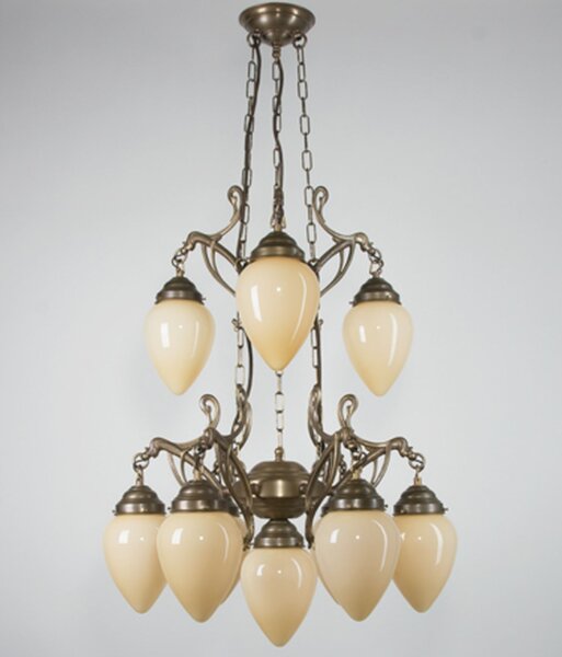 Kronleuchter Messing Glas Elfenbein E27 L:66 cm fein