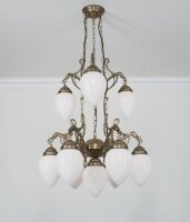 Kronleuchter Messing Opal Glas E27 L:66 cm stilvoll