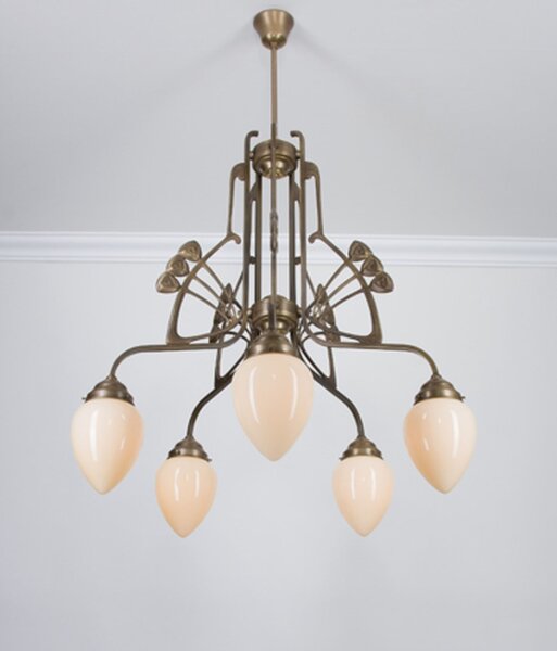 Kronleuchter Messing Glas Elfenbein E27 L:78 cm edel