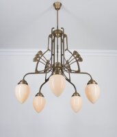 Kronleuchter Messing Glas Elfenbein E27 L:78 cm edel