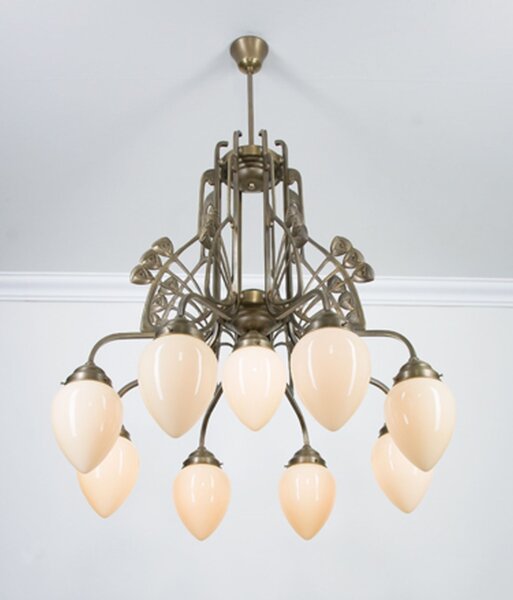 Kronleuchter Messing Glas Elfenbein E27 L:82 cm edel