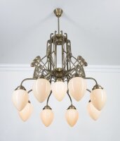 Kronleuchter Messing Glas Elfenbein E27 L:82 cm edel