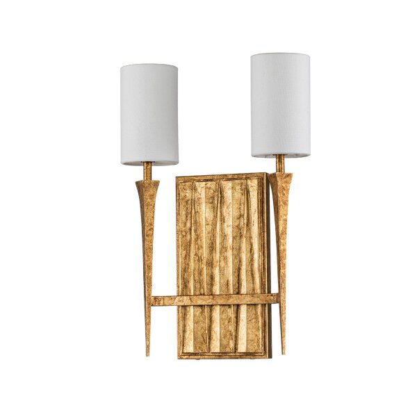Wandlampe Metall Stoff 45,7 cm hoch 2x E14 Blattgold Weiß