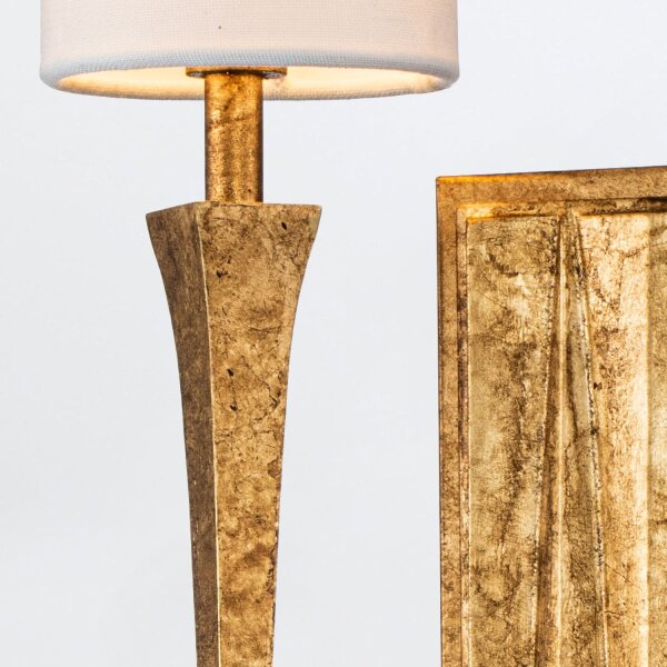 Wandlampe Metall Stoff 45,7 cm hoch 2x E14 Blattgold Weiß