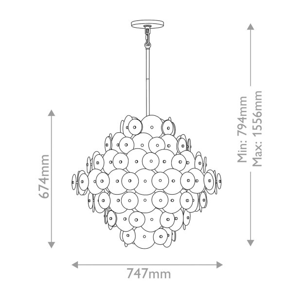 Pendelleuchte Glas Metall Ø 74,7 cm groß in Messing antik E14