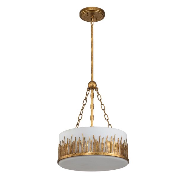 Pendelleuchte rund Ø 38,1 cm Metall Glas 3x E27 in Blattgold