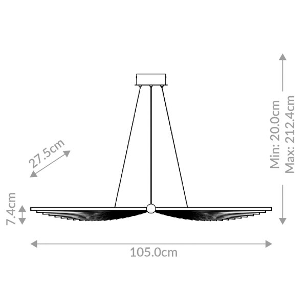 LED Hängelampe verstellbar B: 105 cm Schwarz Metall 3000K