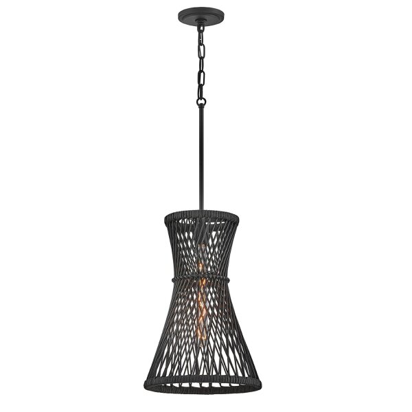 Hängelampe Schwarz Ø 30,5 cm Rattan Metall für E27 Boho