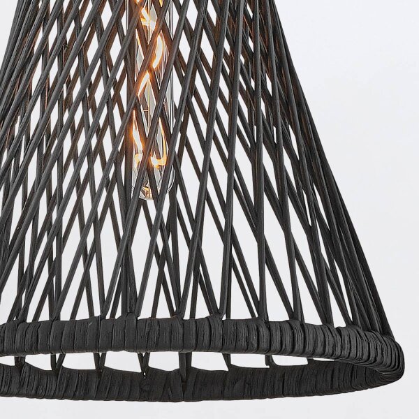 Hängelampe Schwarz Ø 30,5 cm Rattan Metall für E27 Boho