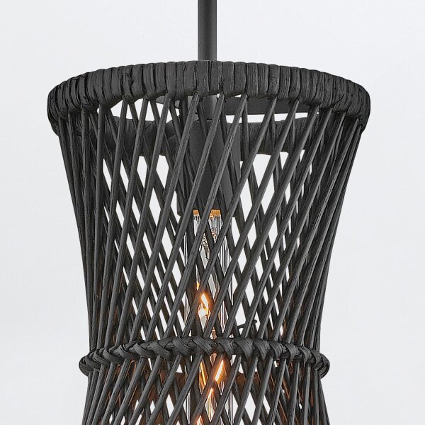 Hängelampe Schwarz Ø 30,5 cm Rattan Metall für E27 Boho