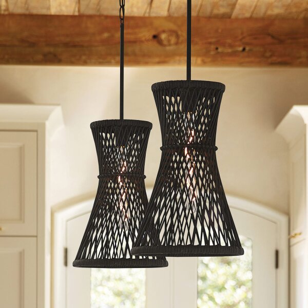 Hängelampe Schwarz Ø 30,5 cm Rattan Metall für E27 Boho