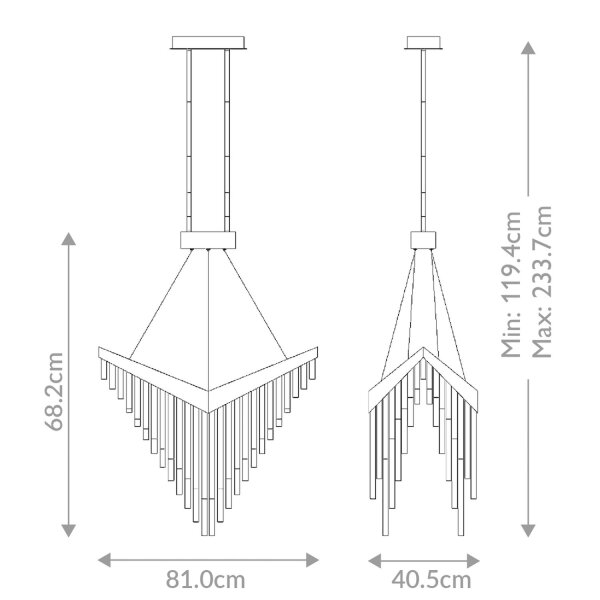 Hängelampe LED B: 81 cm Schwarz 3000 K Metall Acrylkristalle