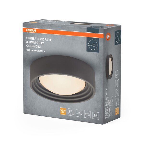 LED Deckenlampe Grau Beton 3000K Ø30cm modern OSRAM