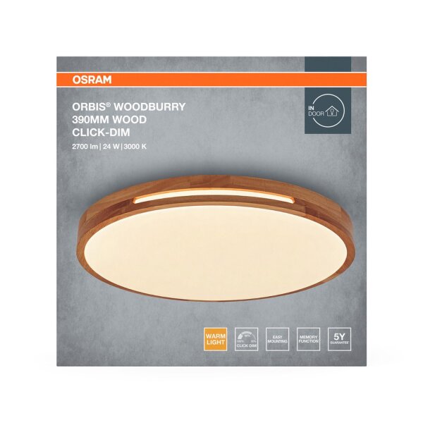 LED Deckenleuchte Click-DIM Holz 3000K Ø39cm OSRAM