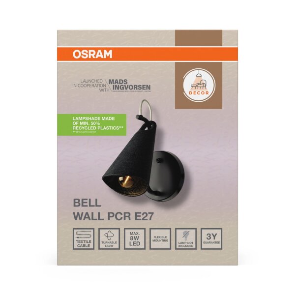 Wandlampe verstellbar Schwarz H:24,5 cm E27 Schalter