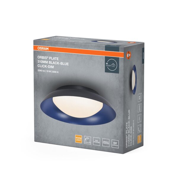 LED Deckenlampe Click-DIM Schwarz Blau 3000K Ø31cm rund